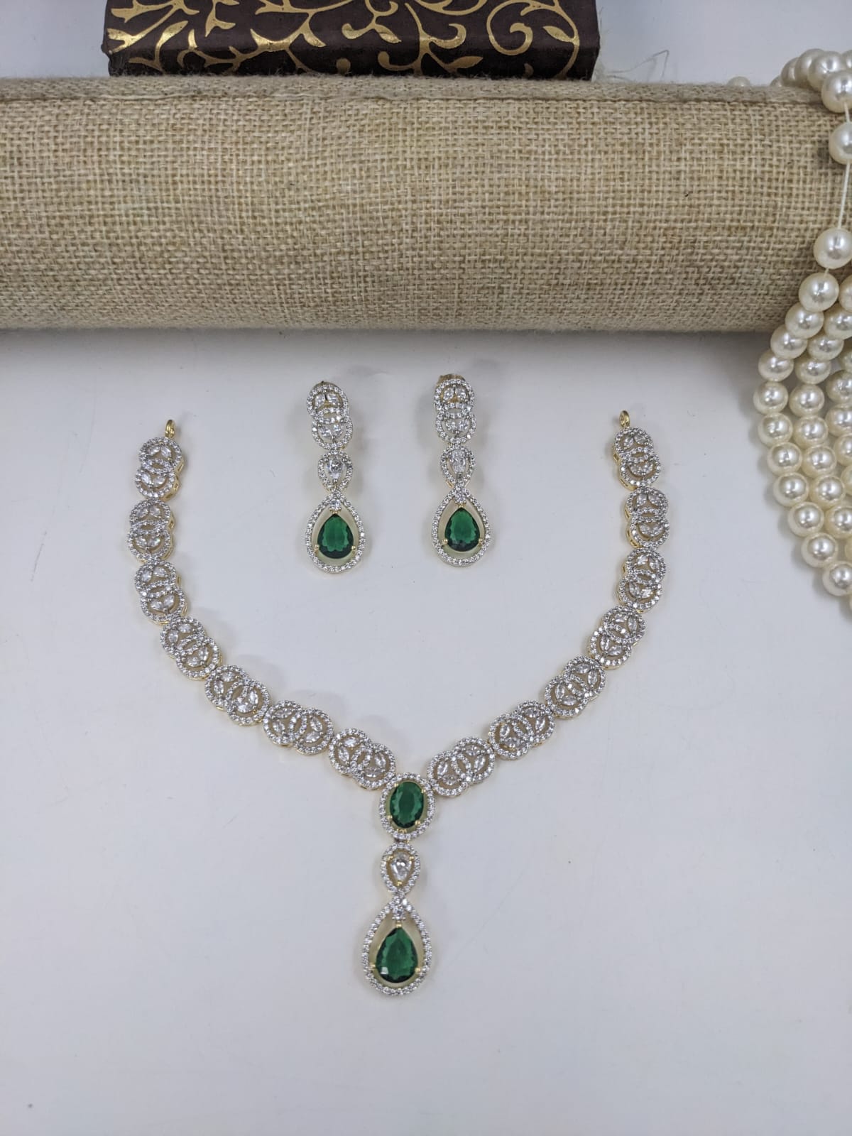 Kavita Art Gold Plated American Diamond Necklace Set