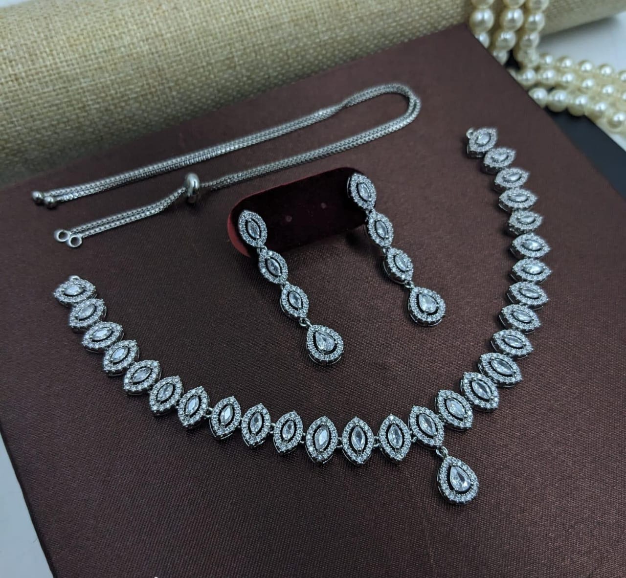 Kavita Art Silver Plated American Diamond Necklace Set