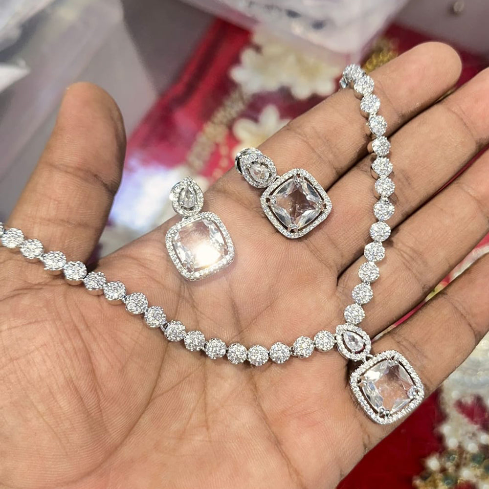 Kavita Art Silver Plated AD Necklace Set