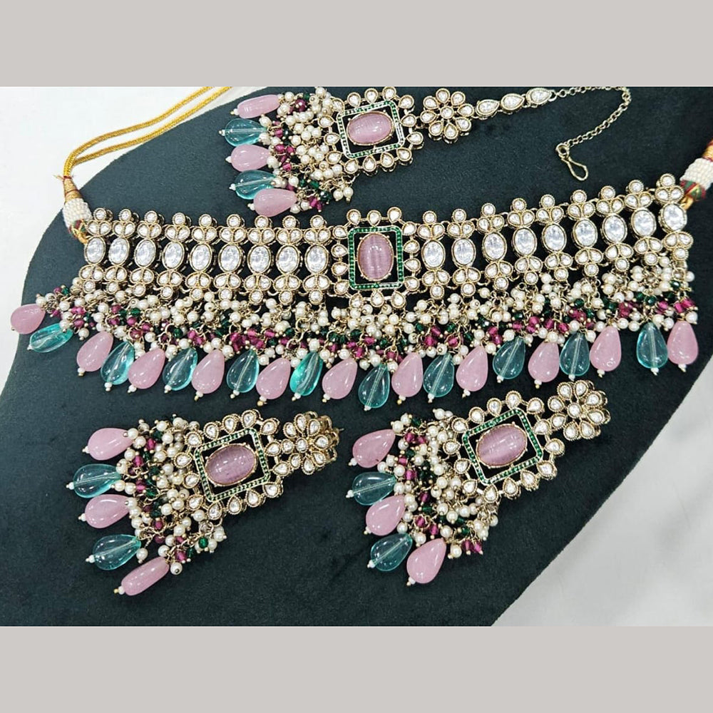 Kavita Art Gold Plated Crystal Stone And Pearls Beads Choker Necklace Set