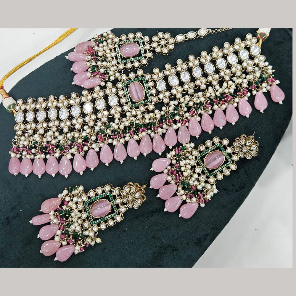 Kavita Art Gold Plated Crystal Stone And Pearls Beads Choker Necklace Set