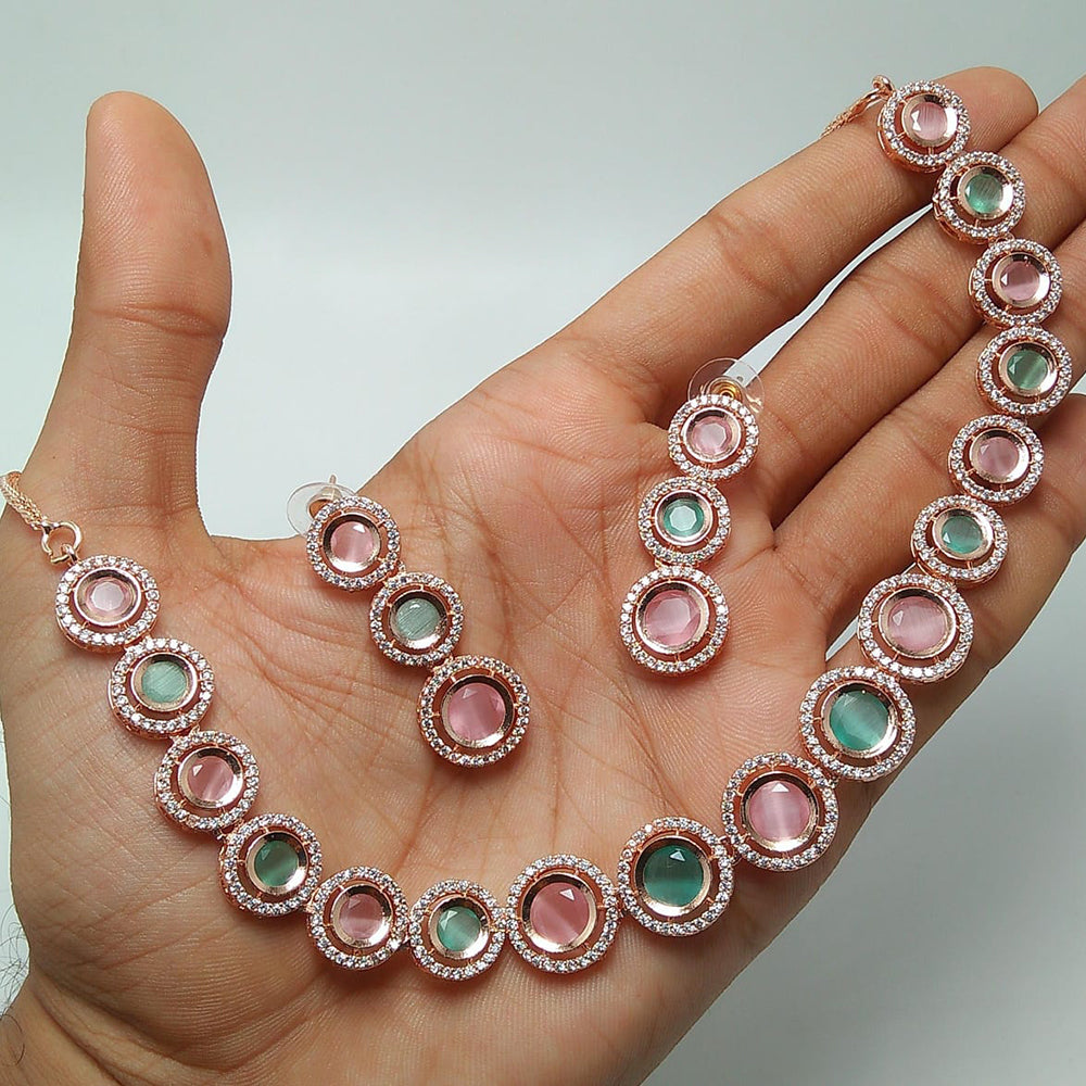 Kavita Art Rose Gold Plated AD Necklace Set