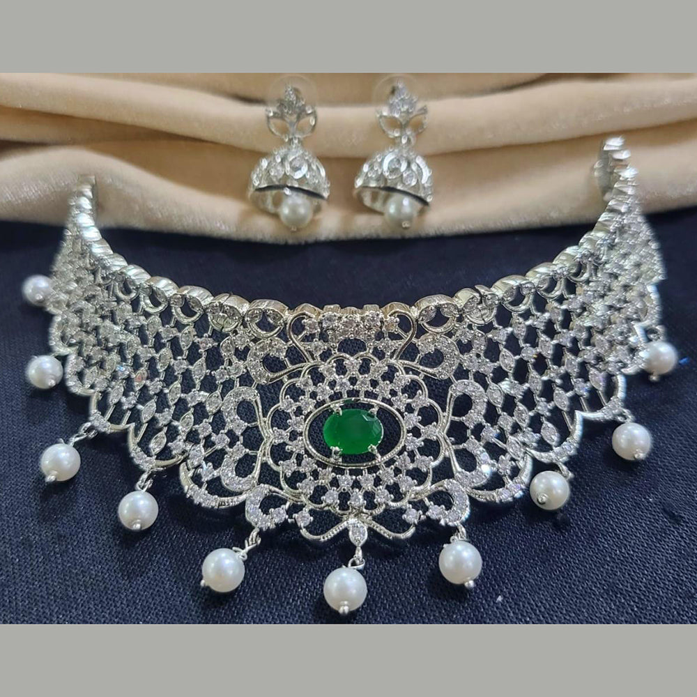 Kavita Art Silver Plated American Diamond Choker Necklace Set