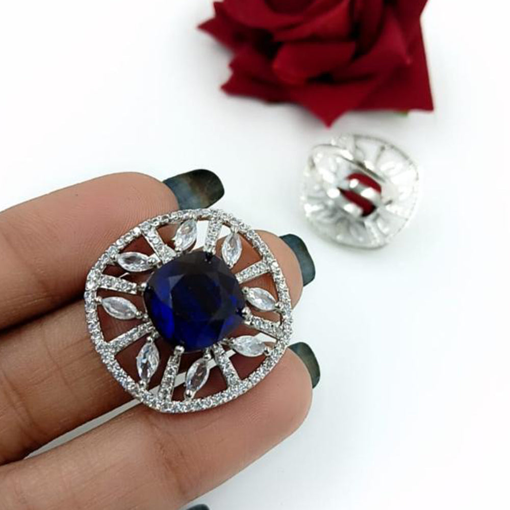 Kavita Art Silver Plated American Diamond Ring