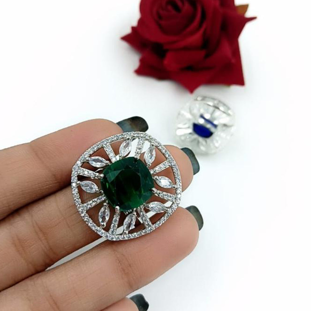 Kavita Art Silver Plated American Diamond Ring