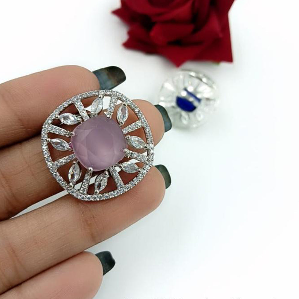 Kavita Art Silver Plated American Diamond Ring