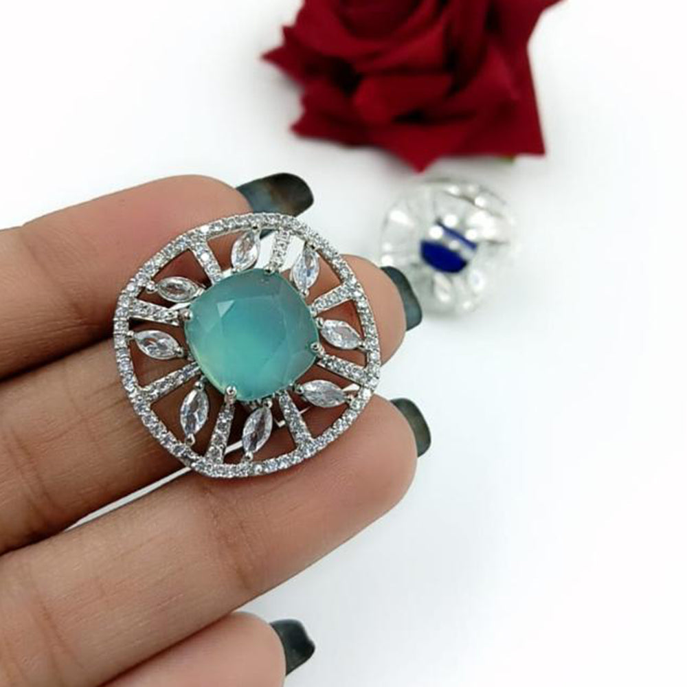 Kavita Art Silver Plated American Diamond Ring