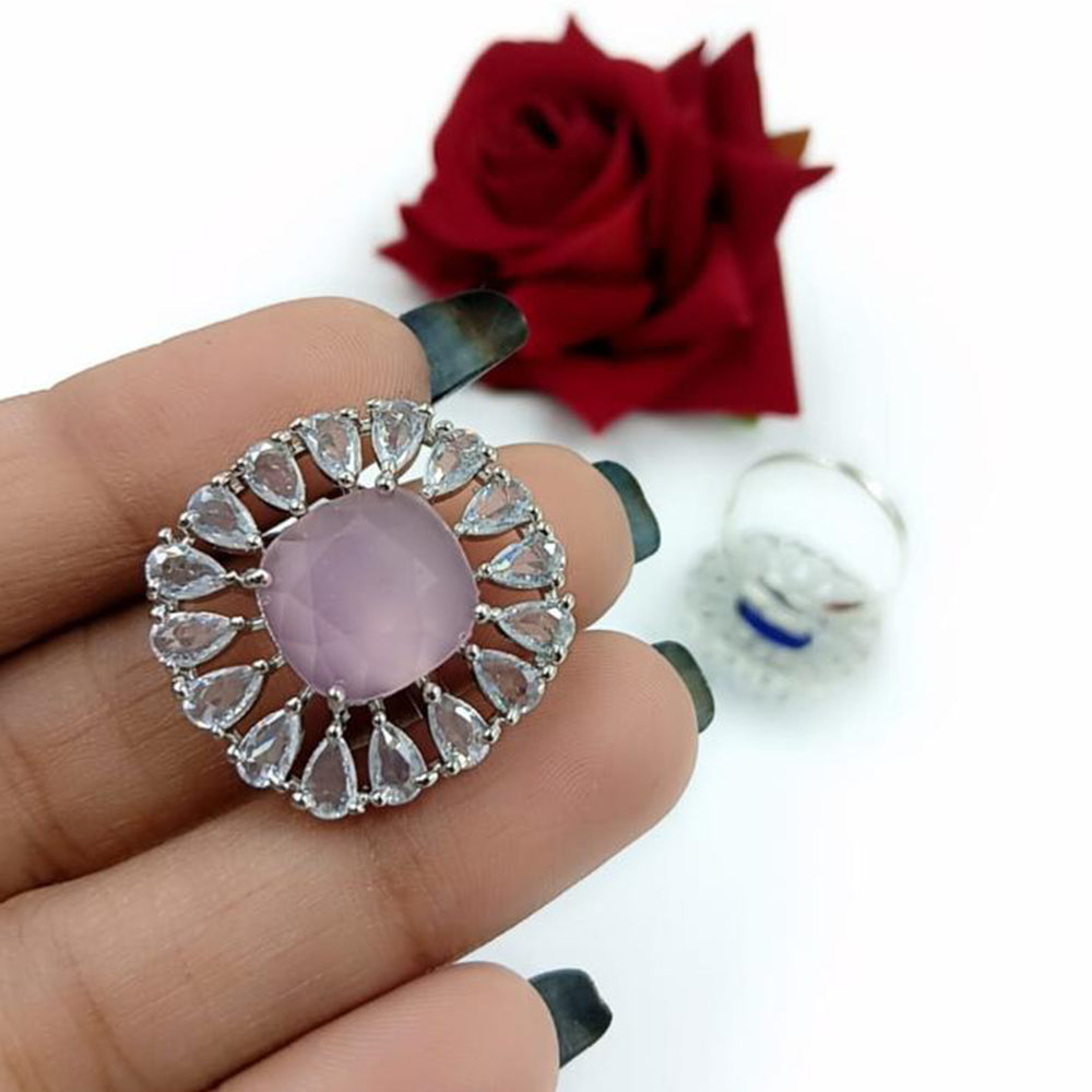 Kavita Art Silver Plated American Diamond Ring