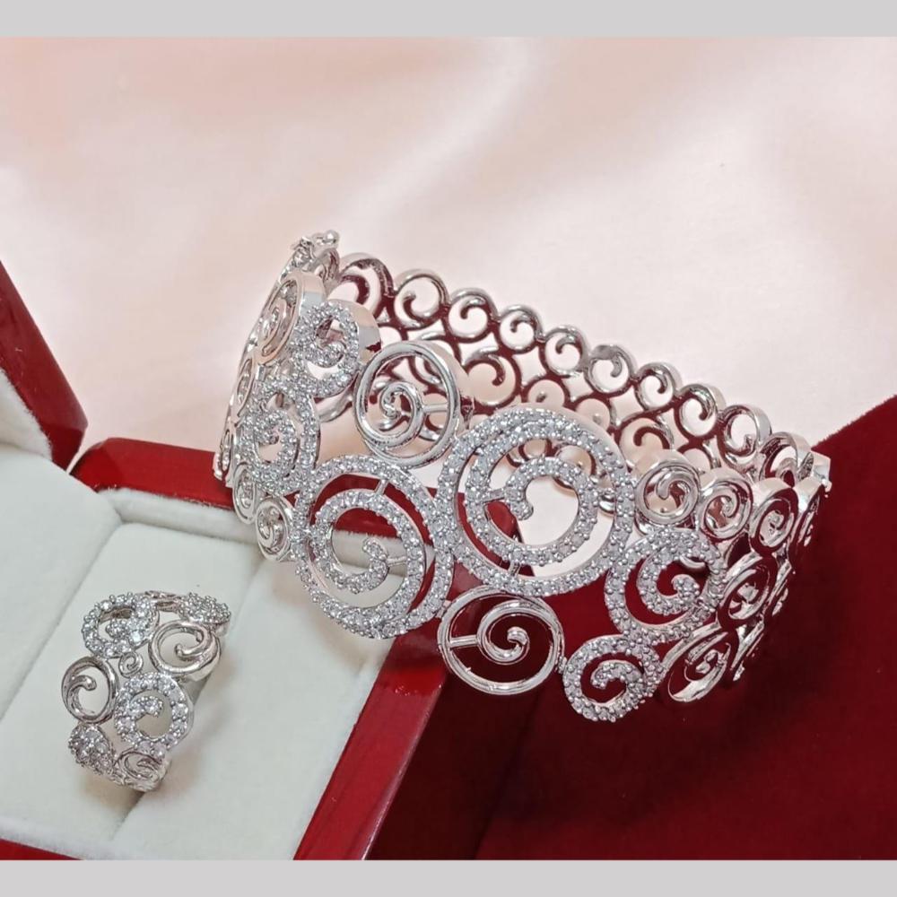 Kavita Art Silver Plated Austrian Stone Bracelet With Ring