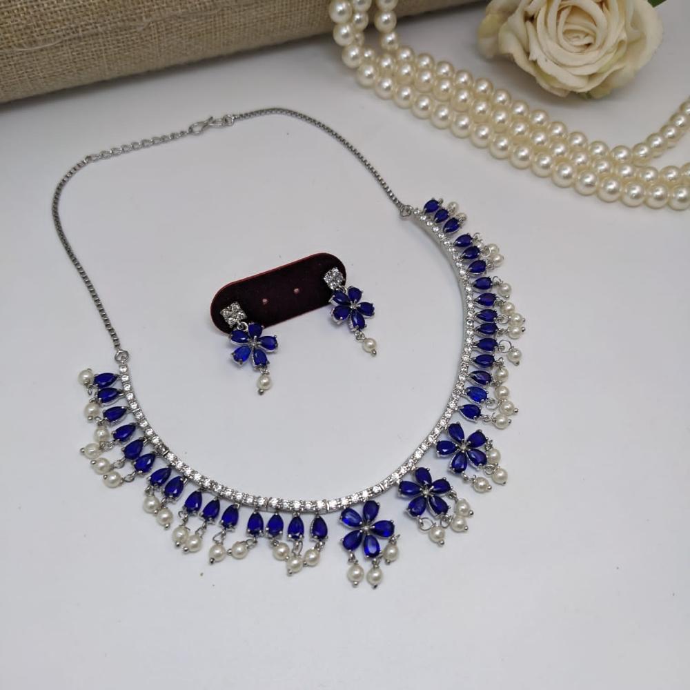 Kavita Art Silver Plated American Diamond Necklace Set