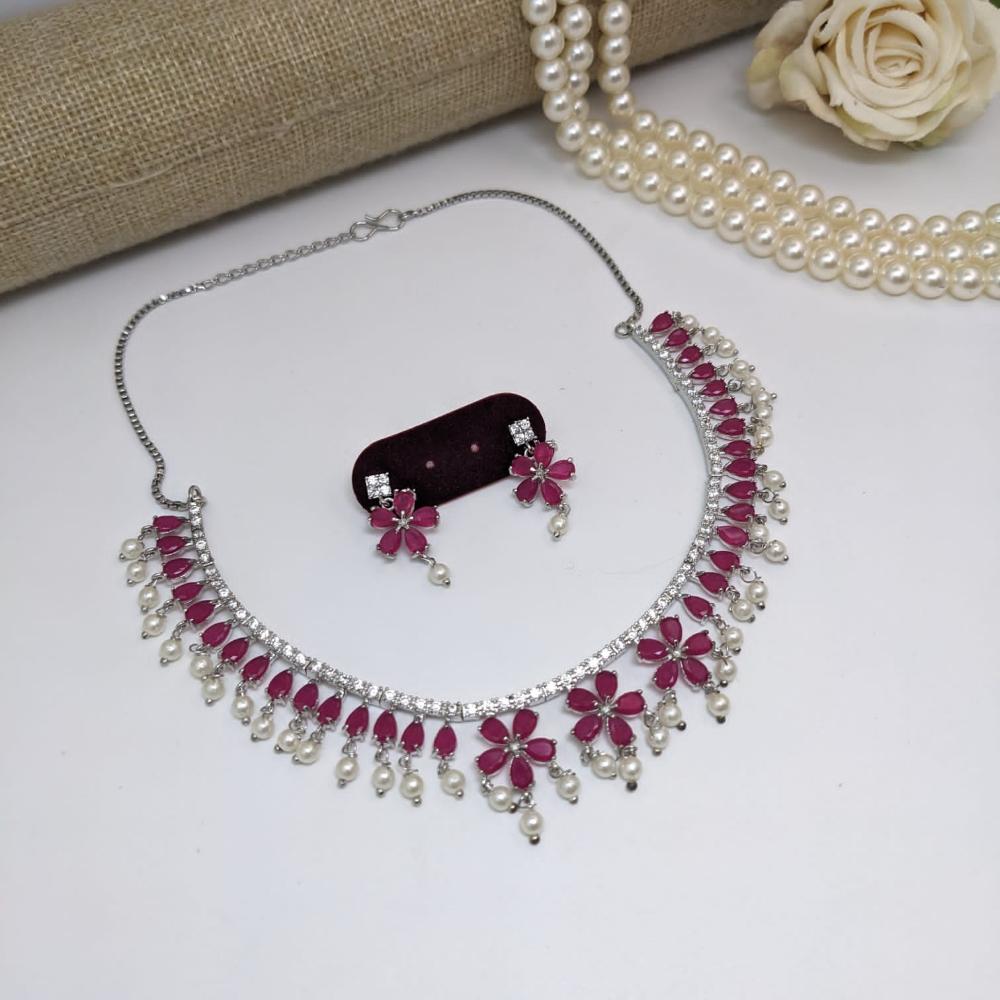 Kavita Art Silver Plated American Diamond Necklace Set