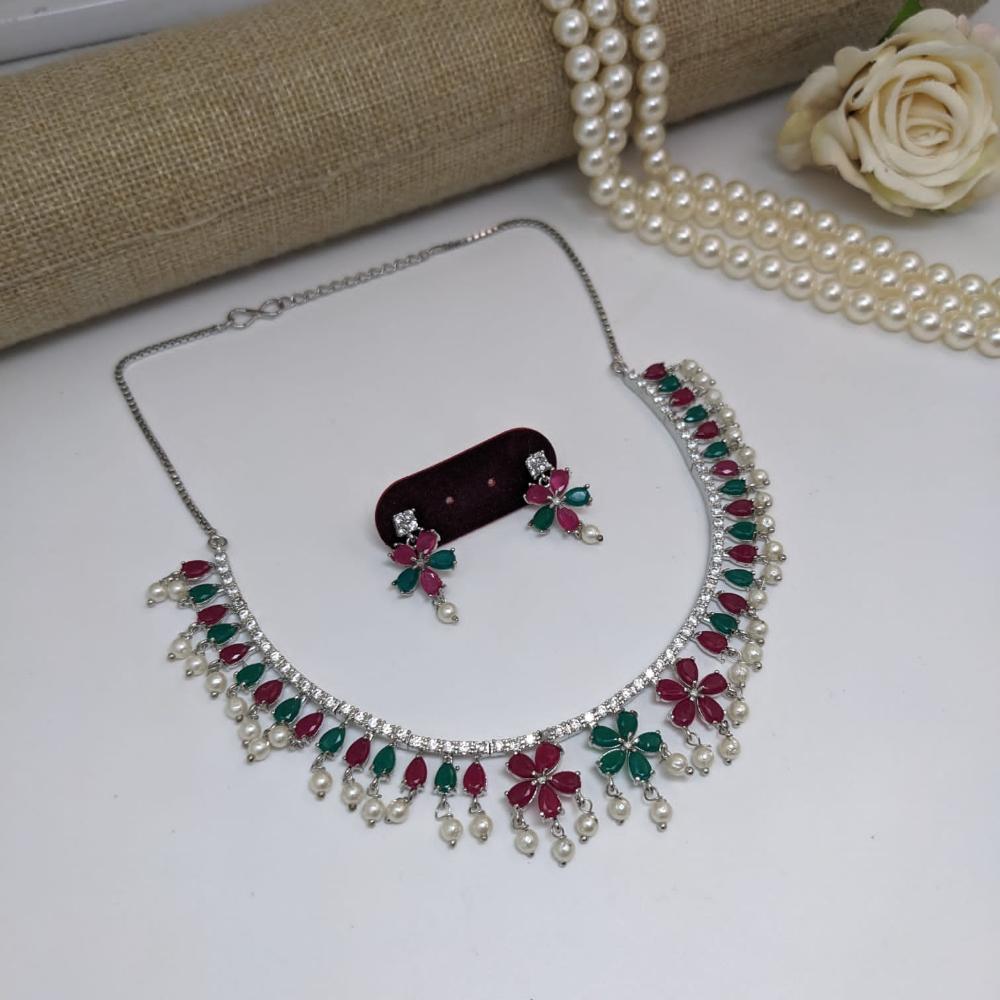 Kavita Art Silver Plated American Diamond Necklace Set