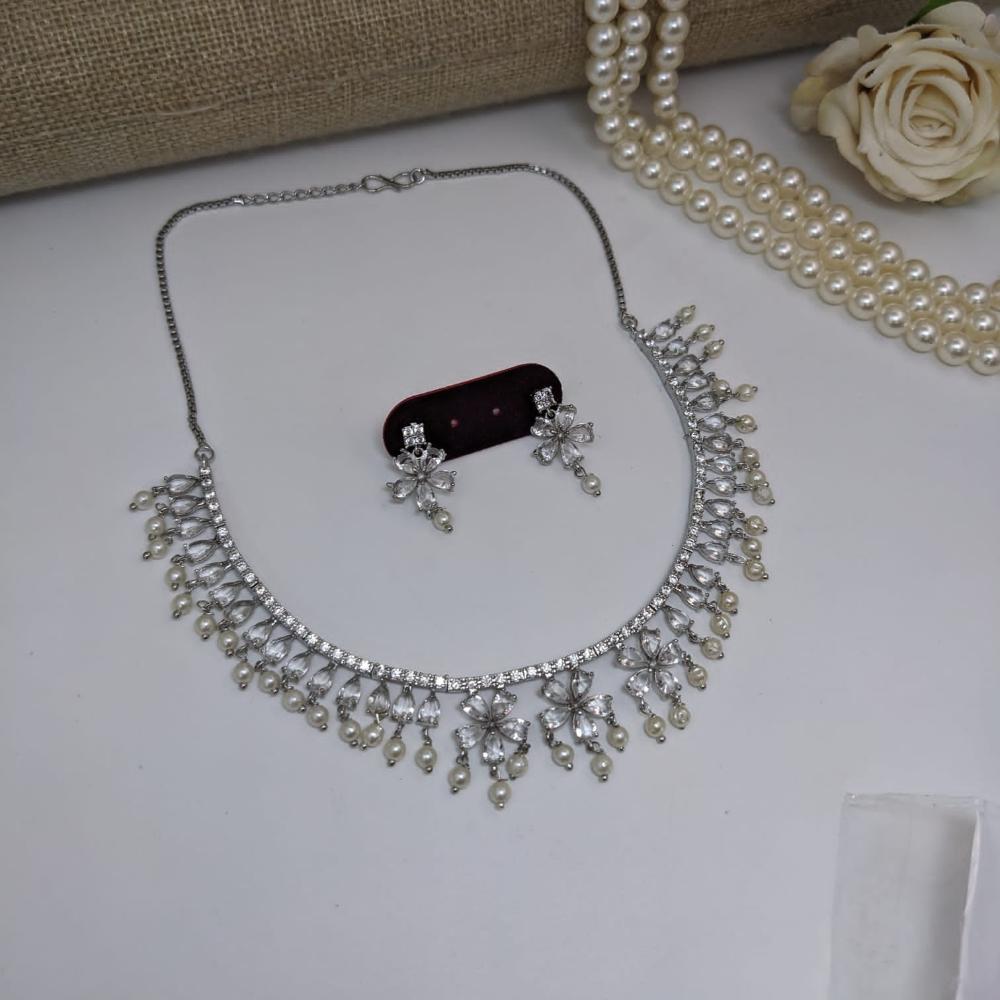 Kavita Art Silver Plated American Diamond Necklace Set