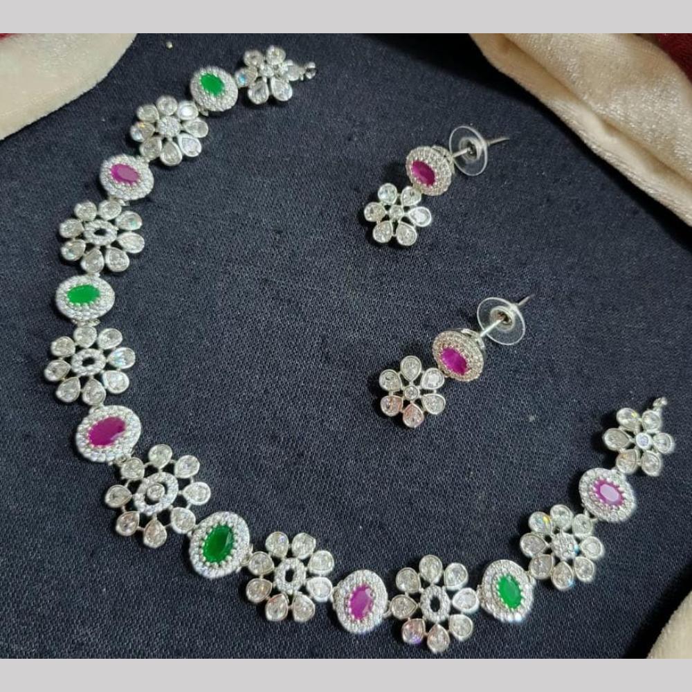 Kavita Art Silver Plated American Diamond Necklace Set