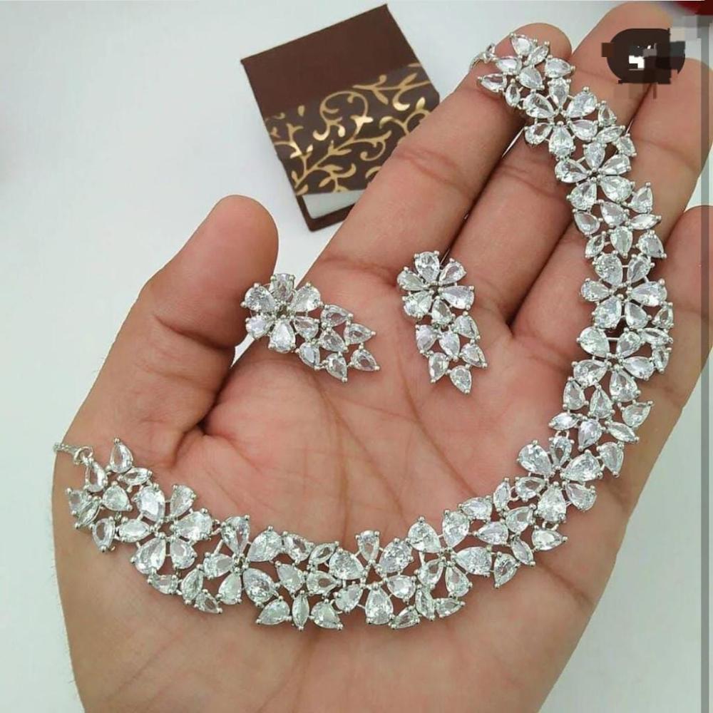 Kavita Art Silver Plated American Diamond Necklace Set