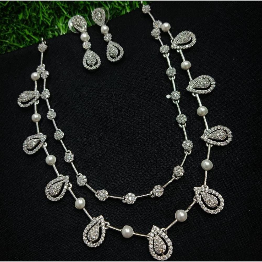 Kavita Art Silver Plated American Diamond Necklace Set