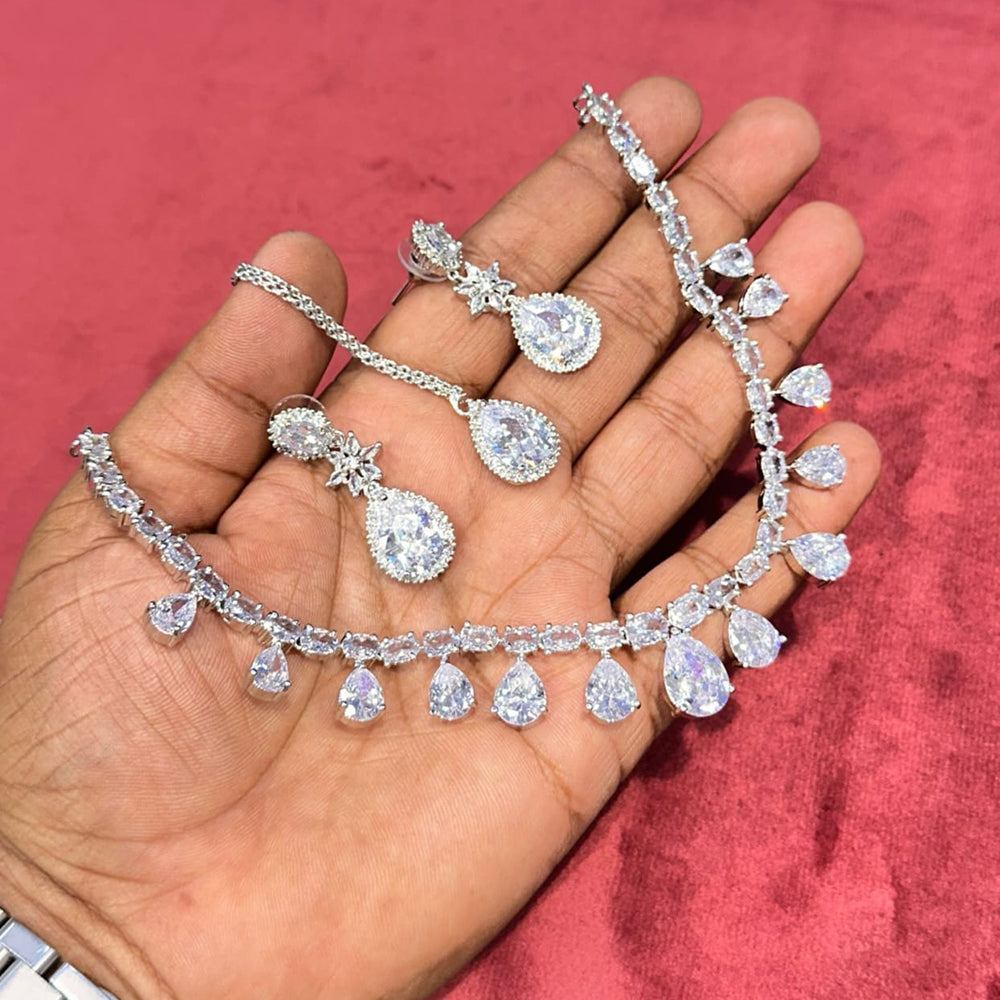 Kavita Art Silver Plated American Diamond Necklace Set