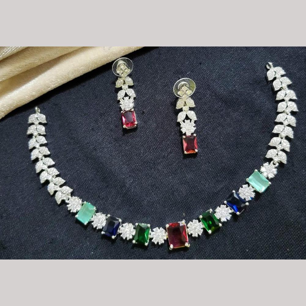Kavita Art Silver Plated American Diamond Necklace Set