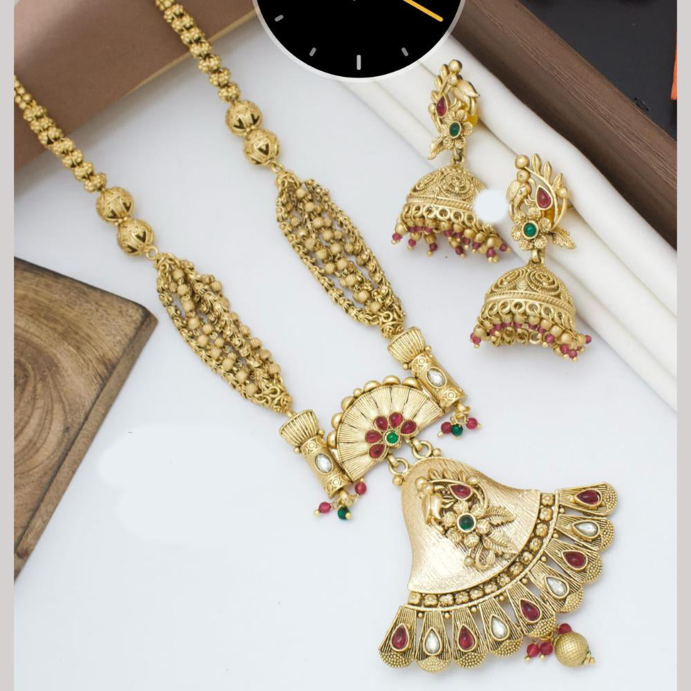 Kavita Art Gold Plated Pota Stone And Pearls Long Necklace Set