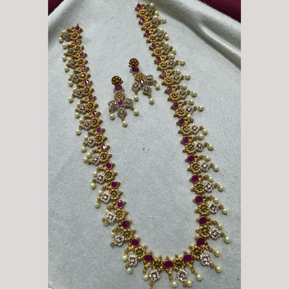 Kavita Art Gold Plated Pota Stone And Pearl Necklace Set