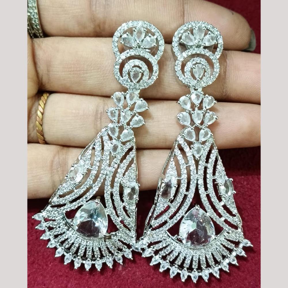 Kavita Art Silver Plated American Diamonds Dangler Earrings