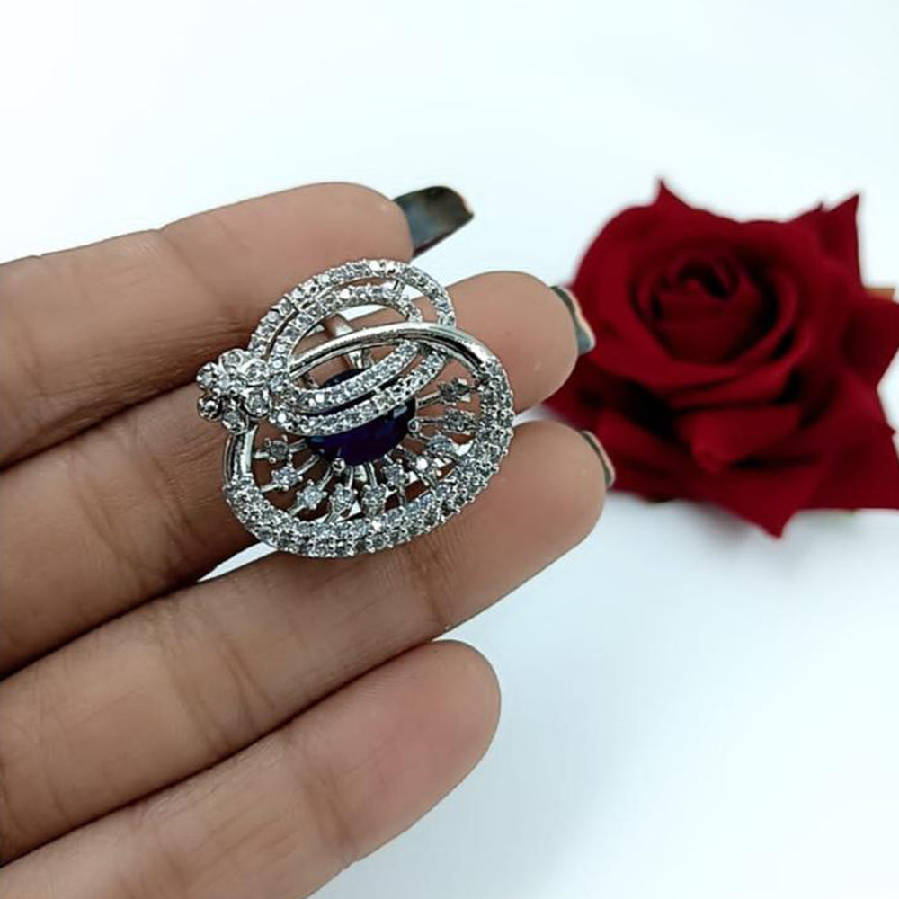 Kavita Art Silver Plated American Diamond Ring