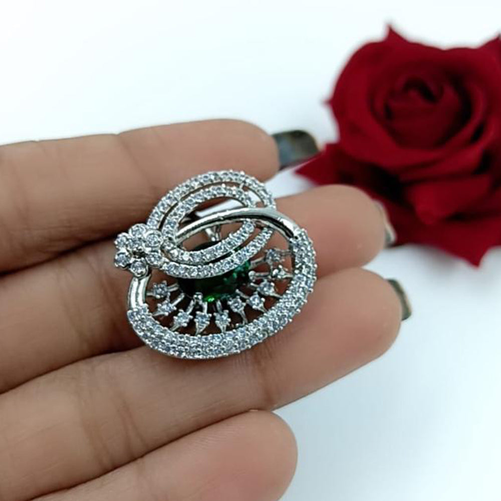 Kavita Art Silver Plated American Diamond Ring