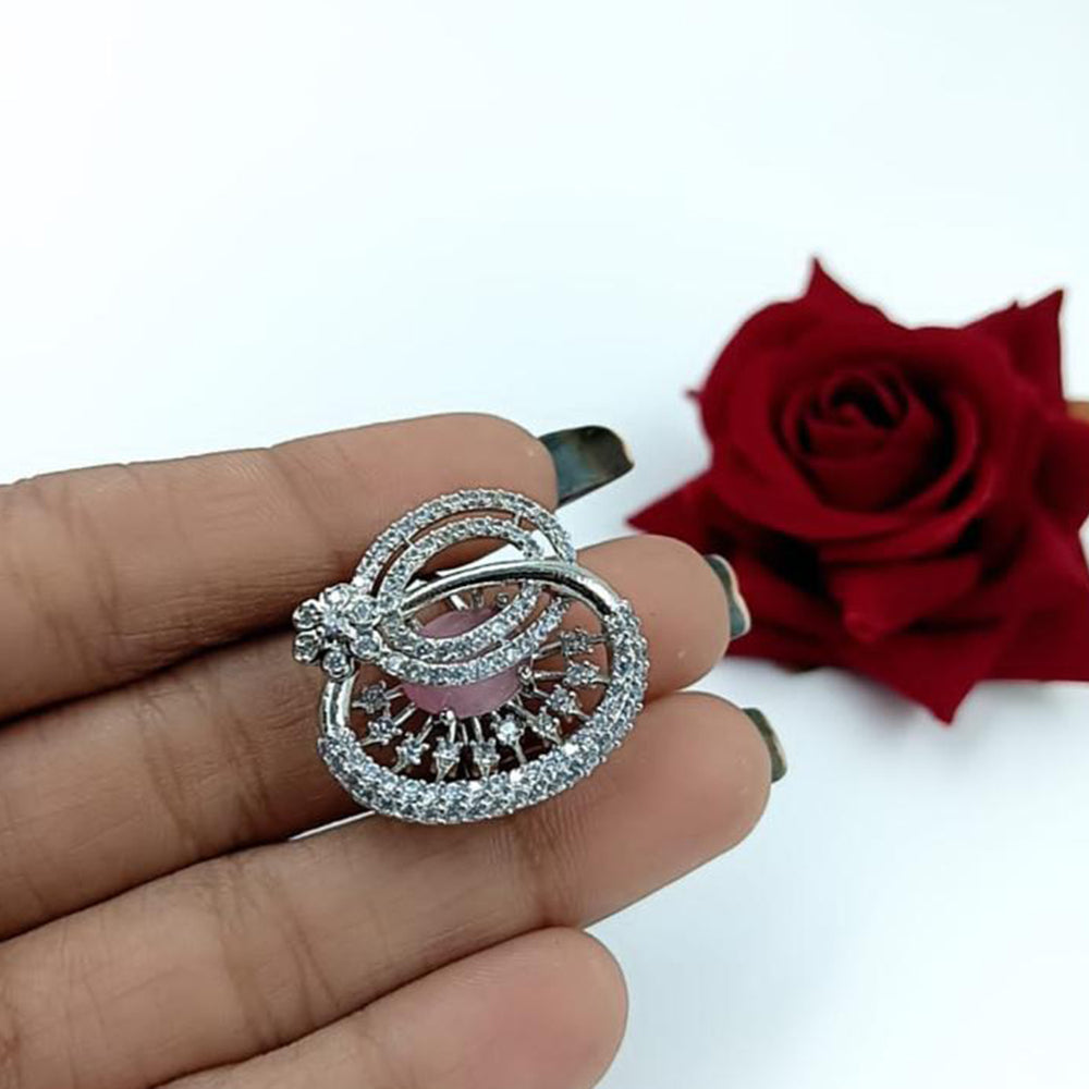 Kavita Art Silver Plated American Diamond Ring