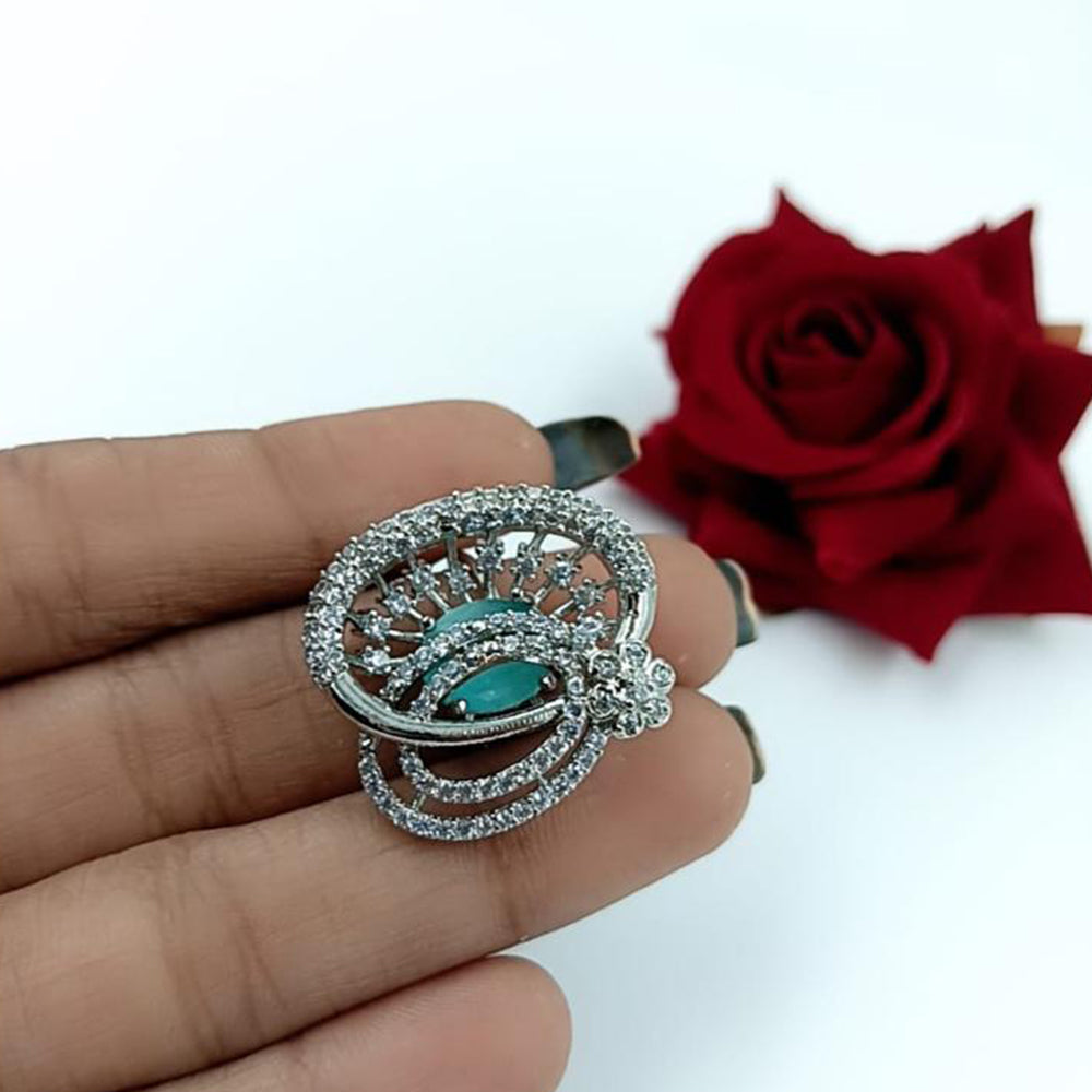 Kavita Art Silver Plated American Diamond Ring