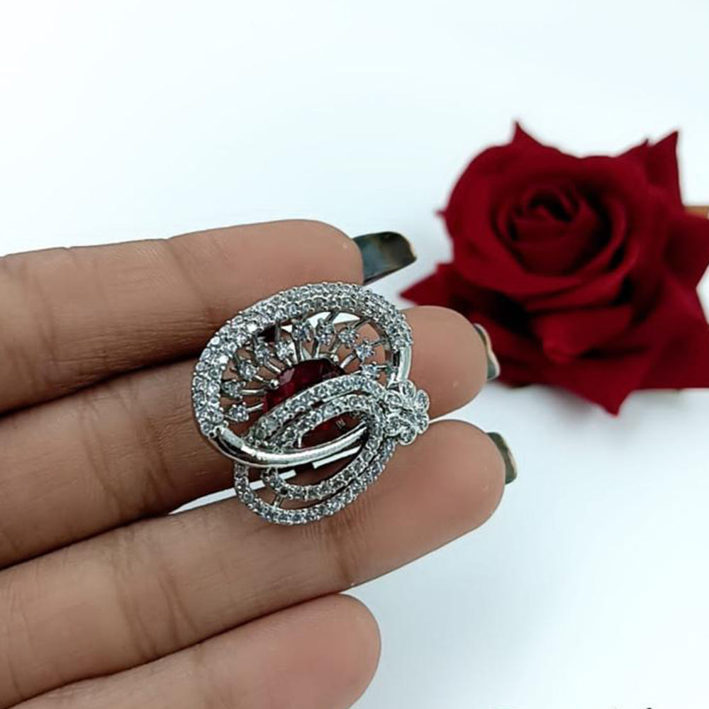 Kavita Art Silver Plated American Diamond Ring