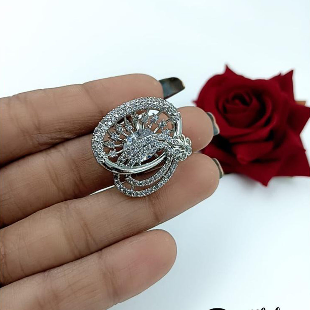 Kavita Art Silver Plated American Diamond Ring
