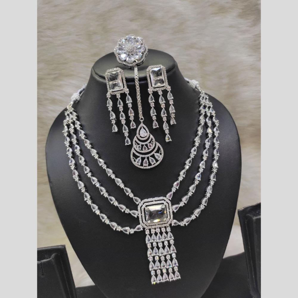 Kavita Art Silver Plated American Diamond With Ring Necklace Set