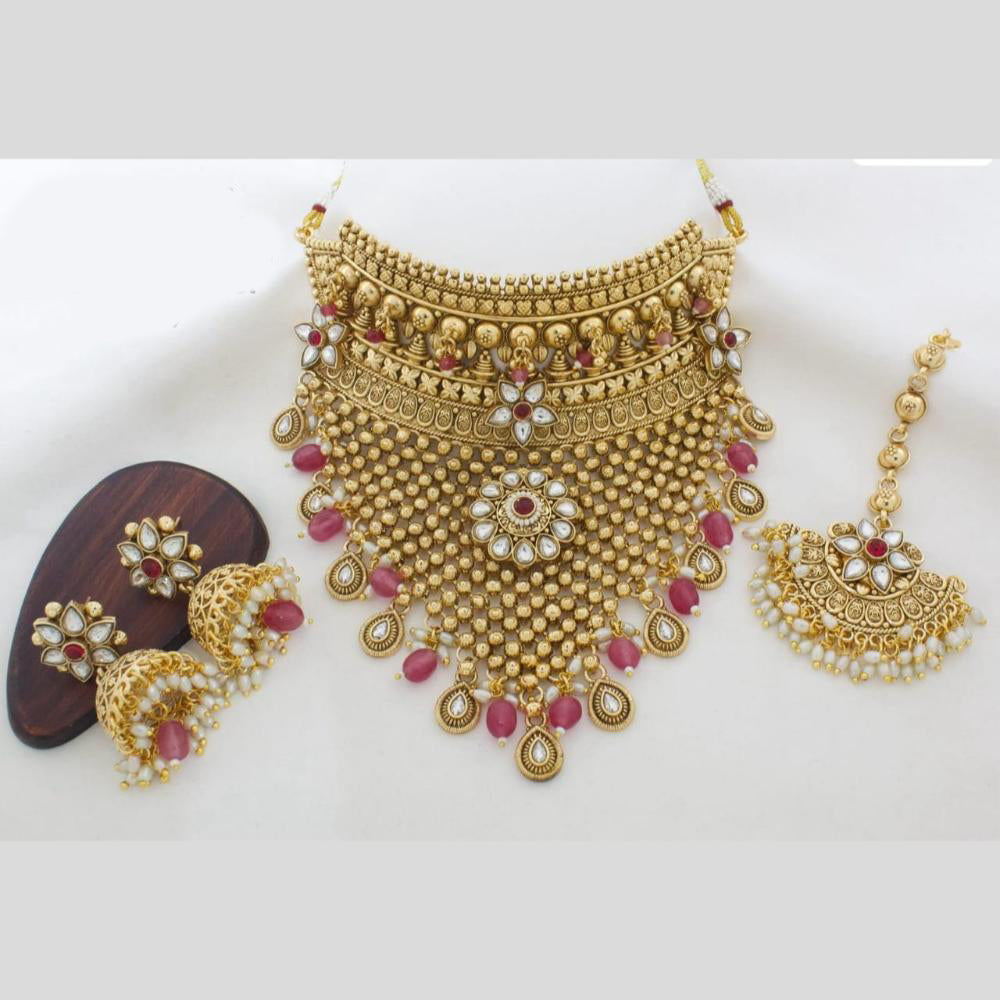 Kavita Art Gold Plated Pota Stone And Beads Necklace Set