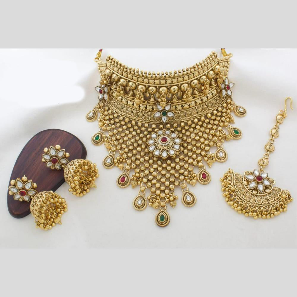 Kavita Art Gold Plated Pota Stone And Beads Necklace Set