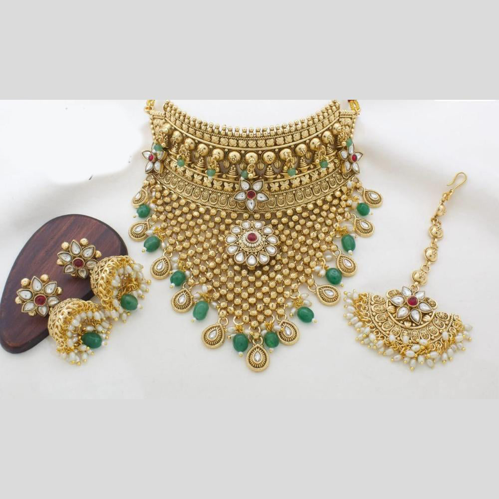 Kavita Art Gold Plated Pota Stone And Beads Necklace Set