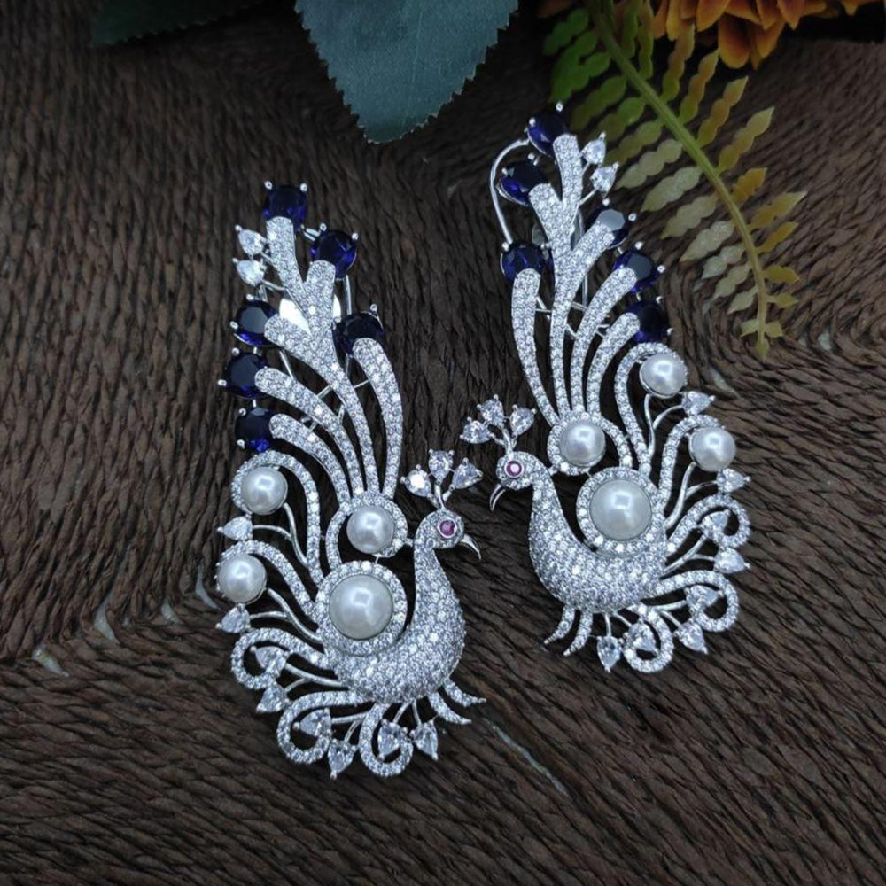 Kavita Art Silver Plated American Diamonds Dangler Earrings