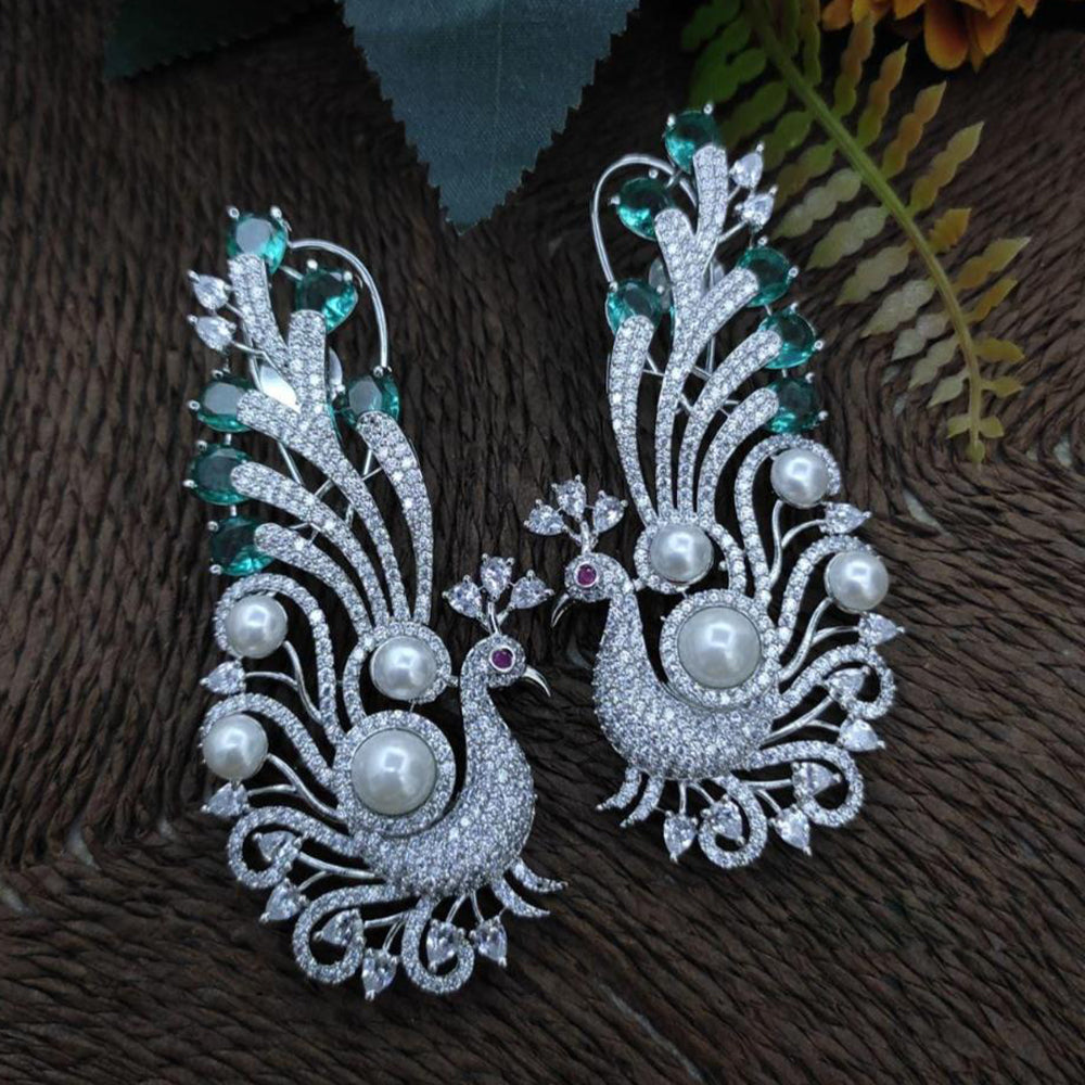 Kavita Art Silver Plated American Diamonds Dangler Earrings