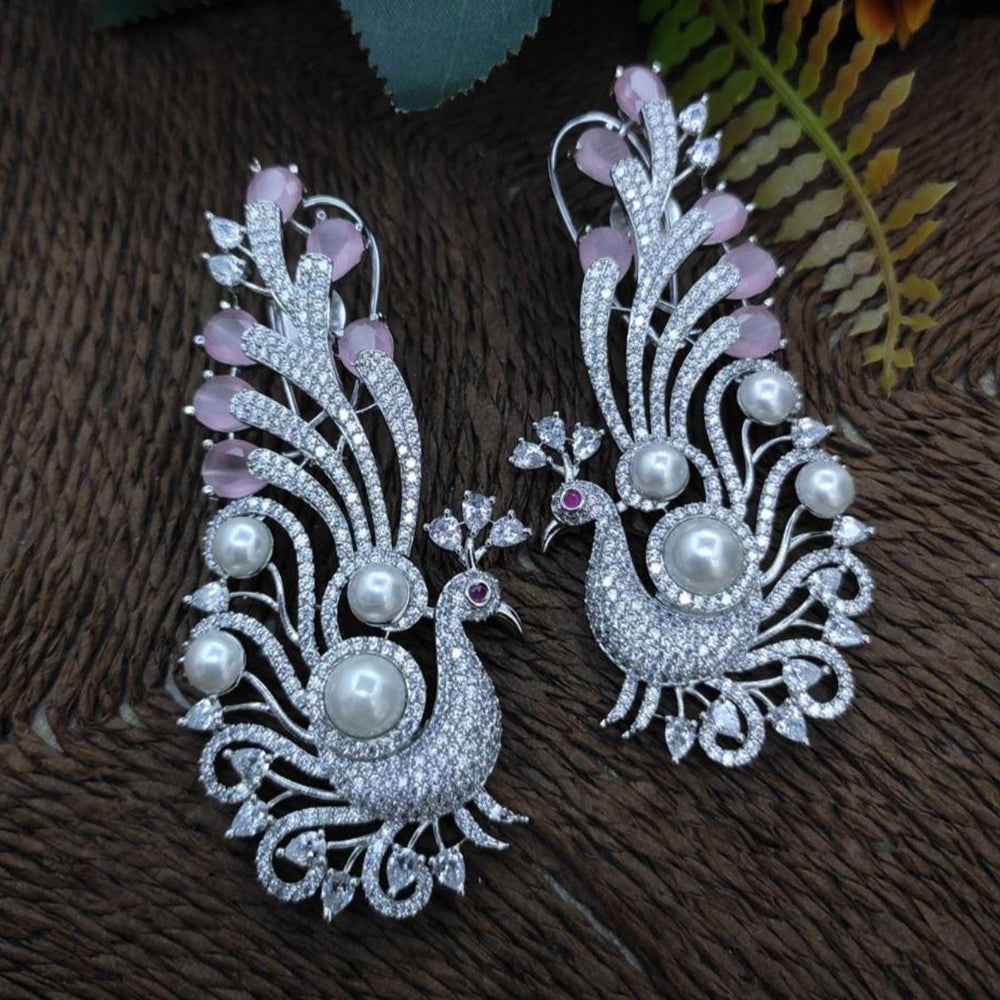 Kavita Art Silver Plated American Diamonds Dangler Earrings