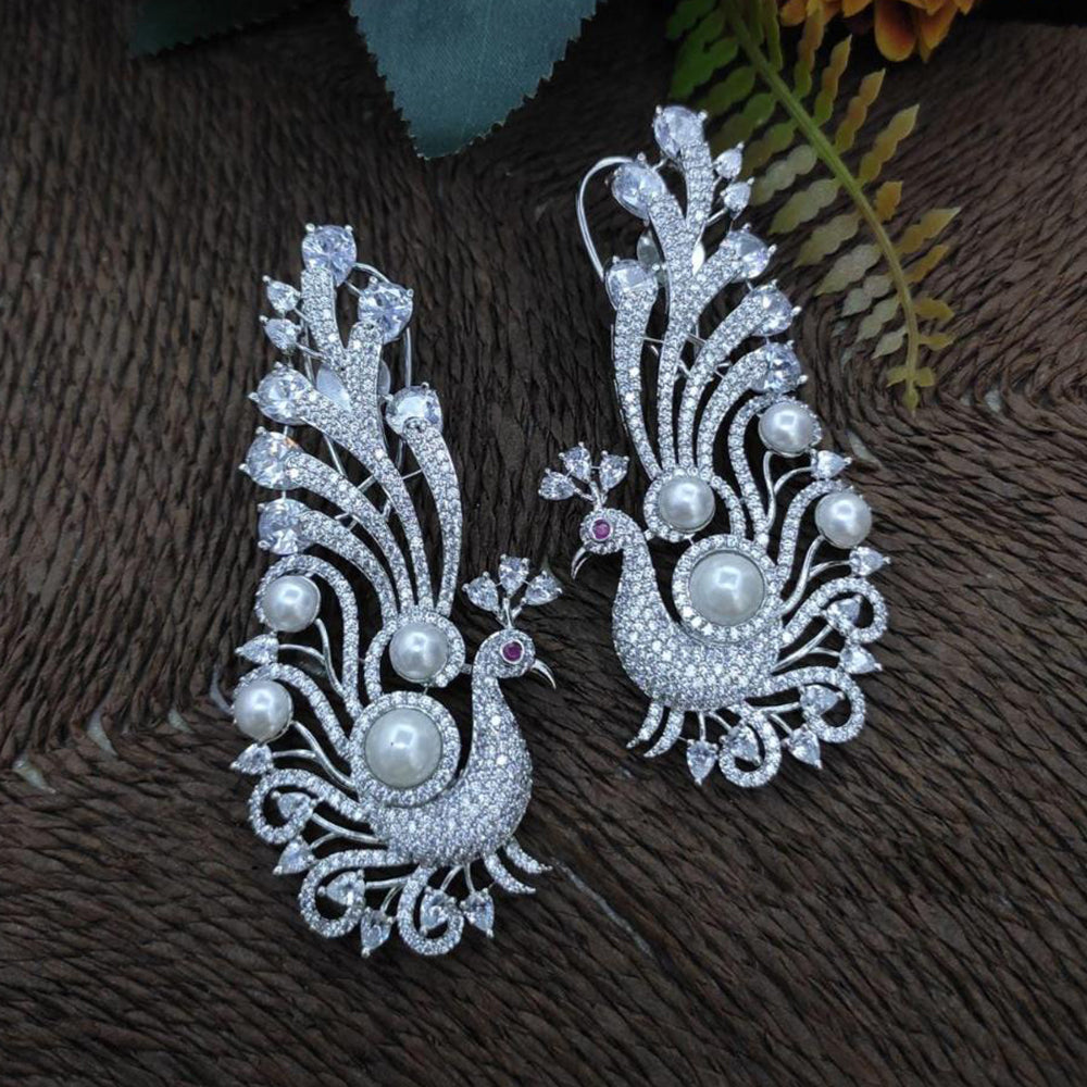 Kavita Art Silver Plated American Diamonds Dangler Earrings