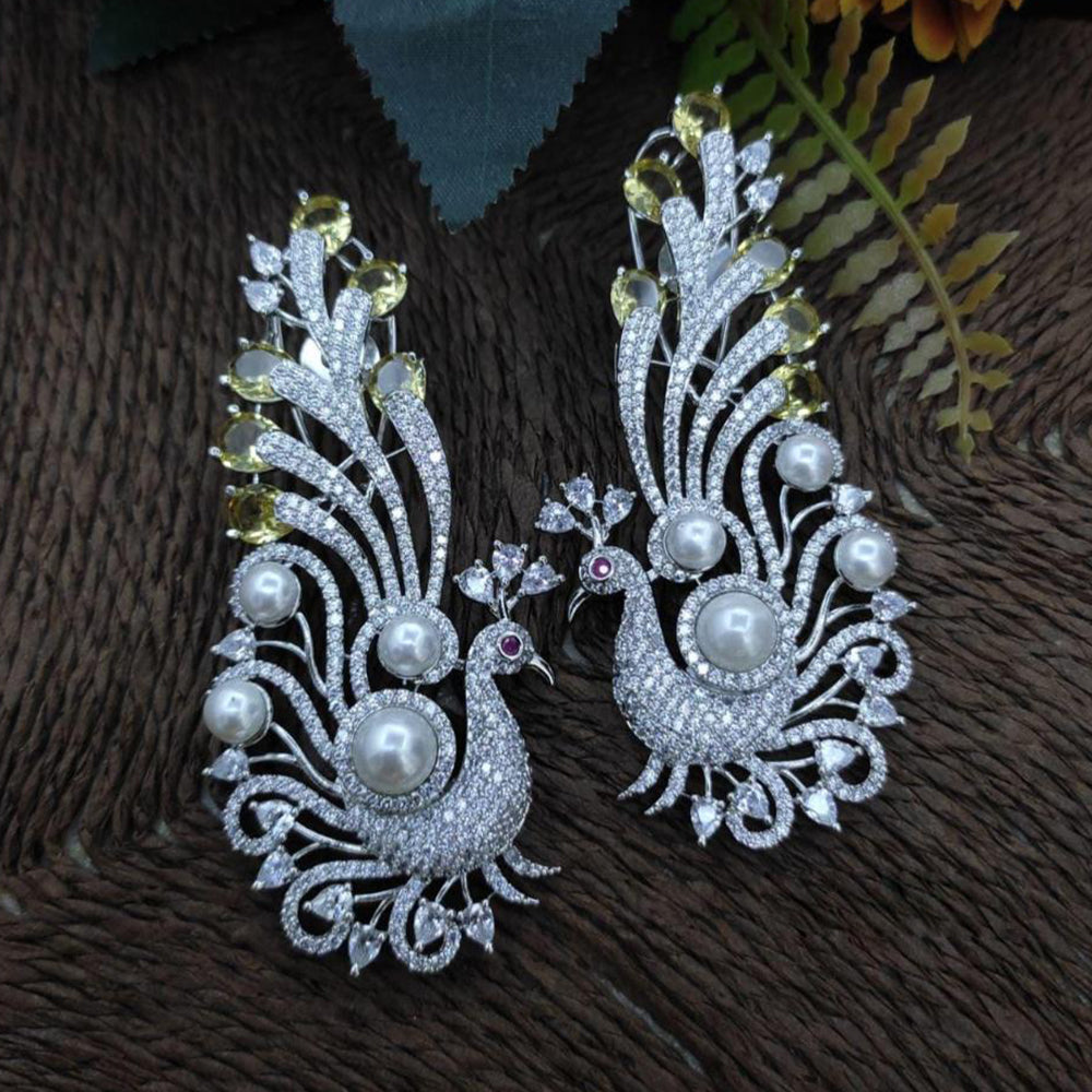 Kavita Art Silver Plated American Diamonds Dangler Earrings