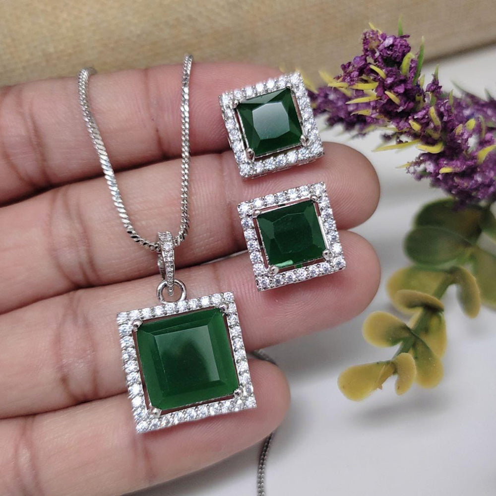 Kavita Art Sliver Plated American Diamond Chain Pendant Set