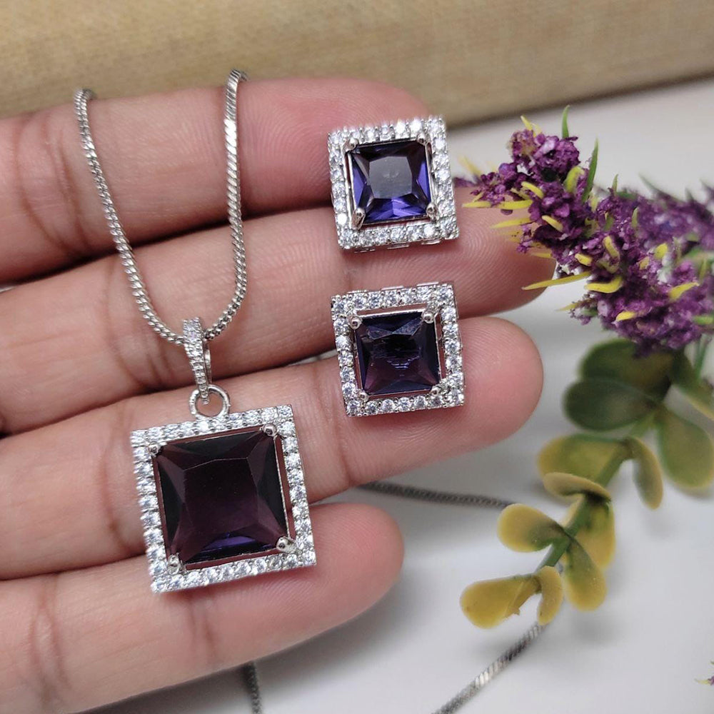 Kavita Art Sliver Plated American Diamond Chain Pendant Set