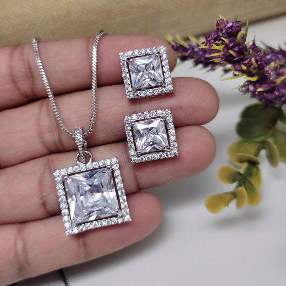 Kavita Art Sliver Plated American Diamond Chain Pendant Set