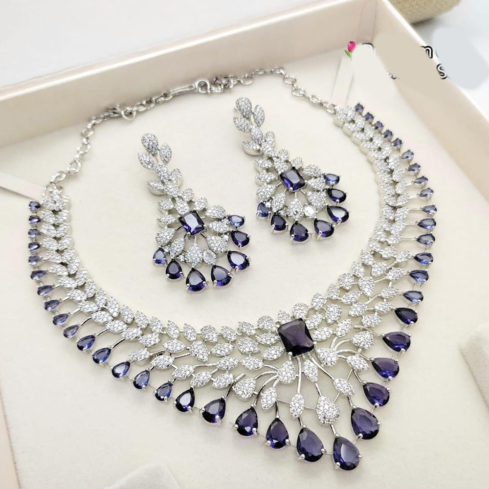 Kavita Art  Silver Plated  Sparkling American Daimonds Festive & Party Wear Necklace Set
