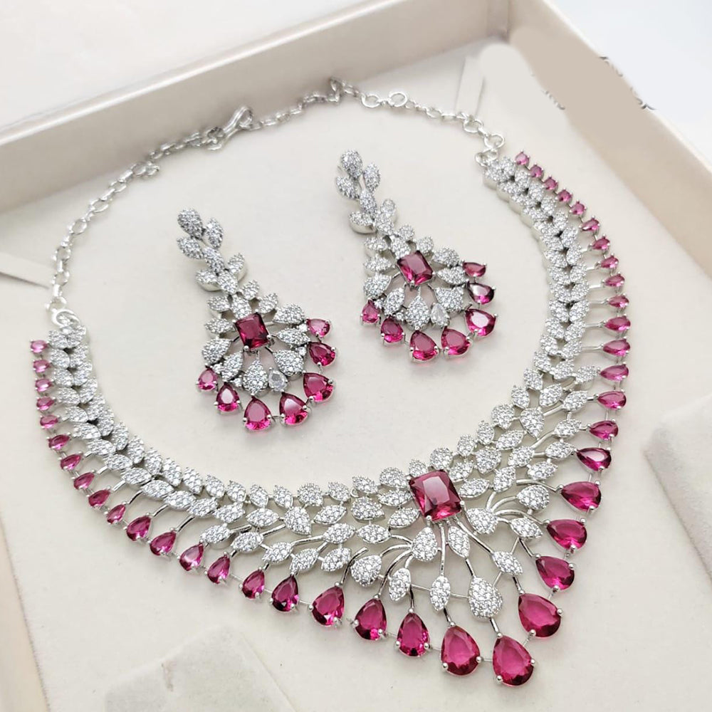 Kavita Art  Silver Plated  Sparkling American Daimonds Festive & Party Wear Necklace Set