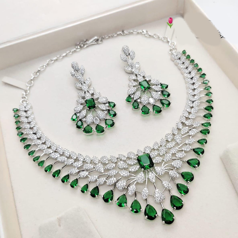 Kavita Art  Silver Plated  Sparkling American Daimonds Festive & Party Wear Necklace Set