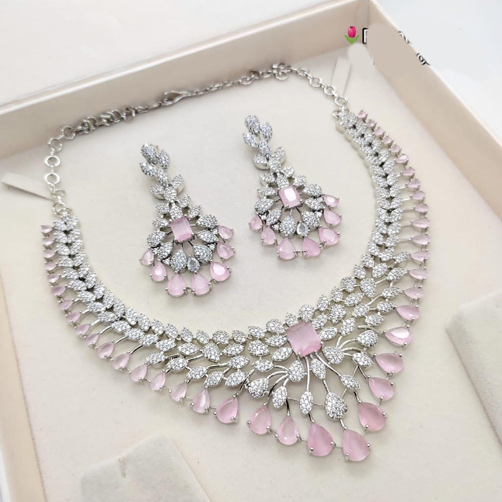 Kavita Art  Silver Plated  Sparkling American Daimonds Festive & Party Wear Necklace Set