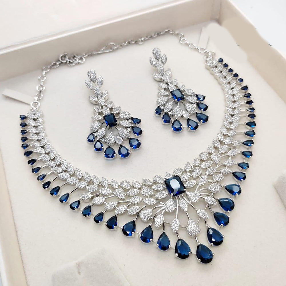 Kavita Art  Silver Plated  Sparkling American Daimonds Festive & Party Wear Necklace Set
