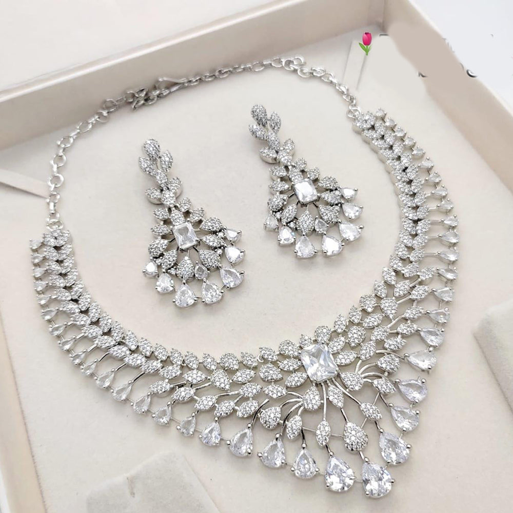 Kavita Art  Silver Plated  Sparkling American Daimonds Festive & Party Wear Necklace Set