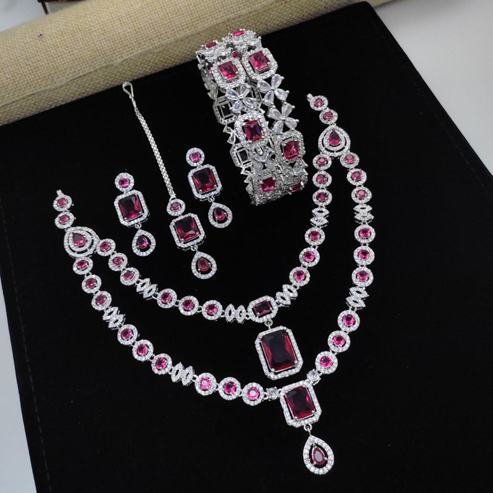 Kavita Art Silver Plated American Diamond Festive & Party Wear Combo Set